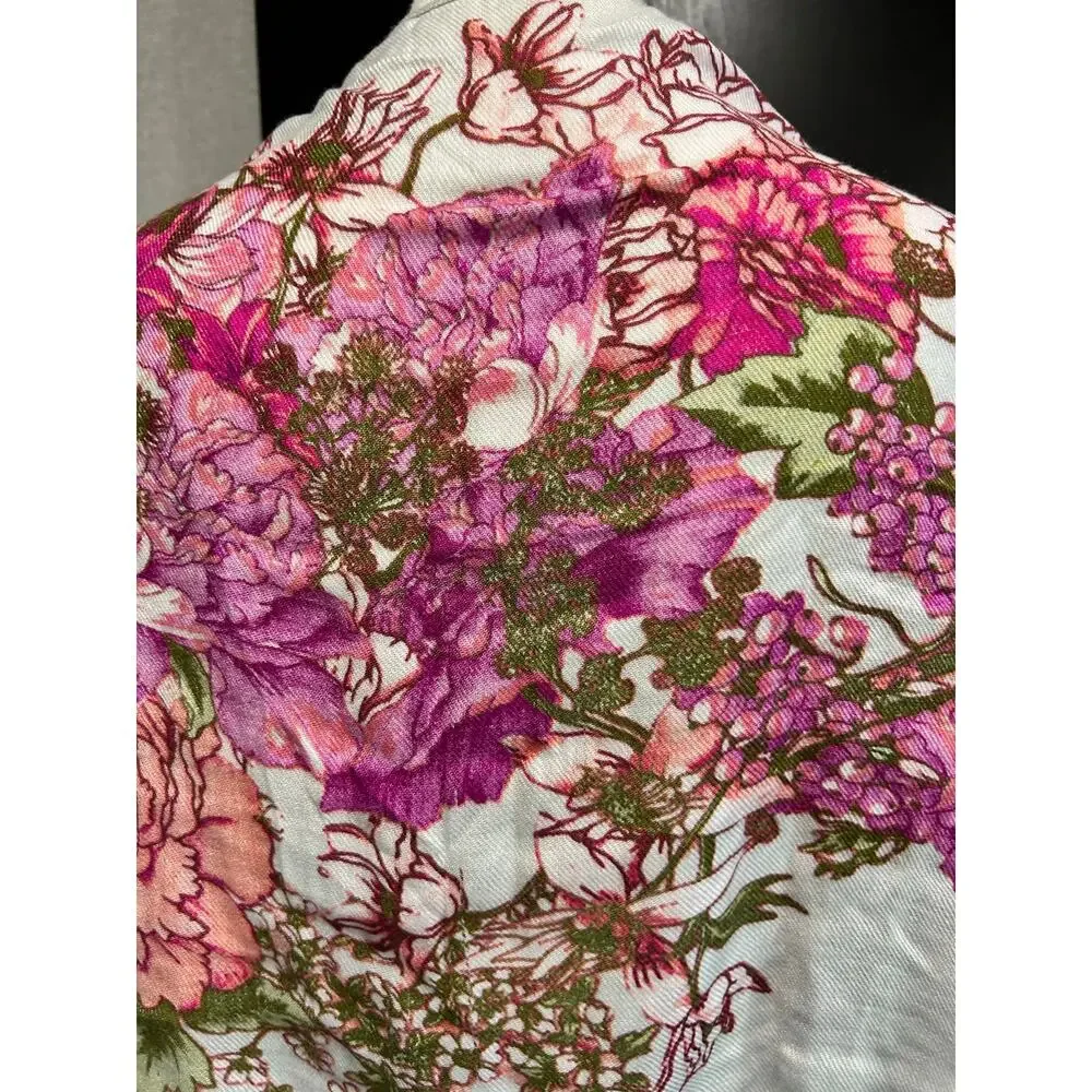 Scarf Max Edition Cream Pink Floral Rayon Coquette Boho Long Scarf Cottage core